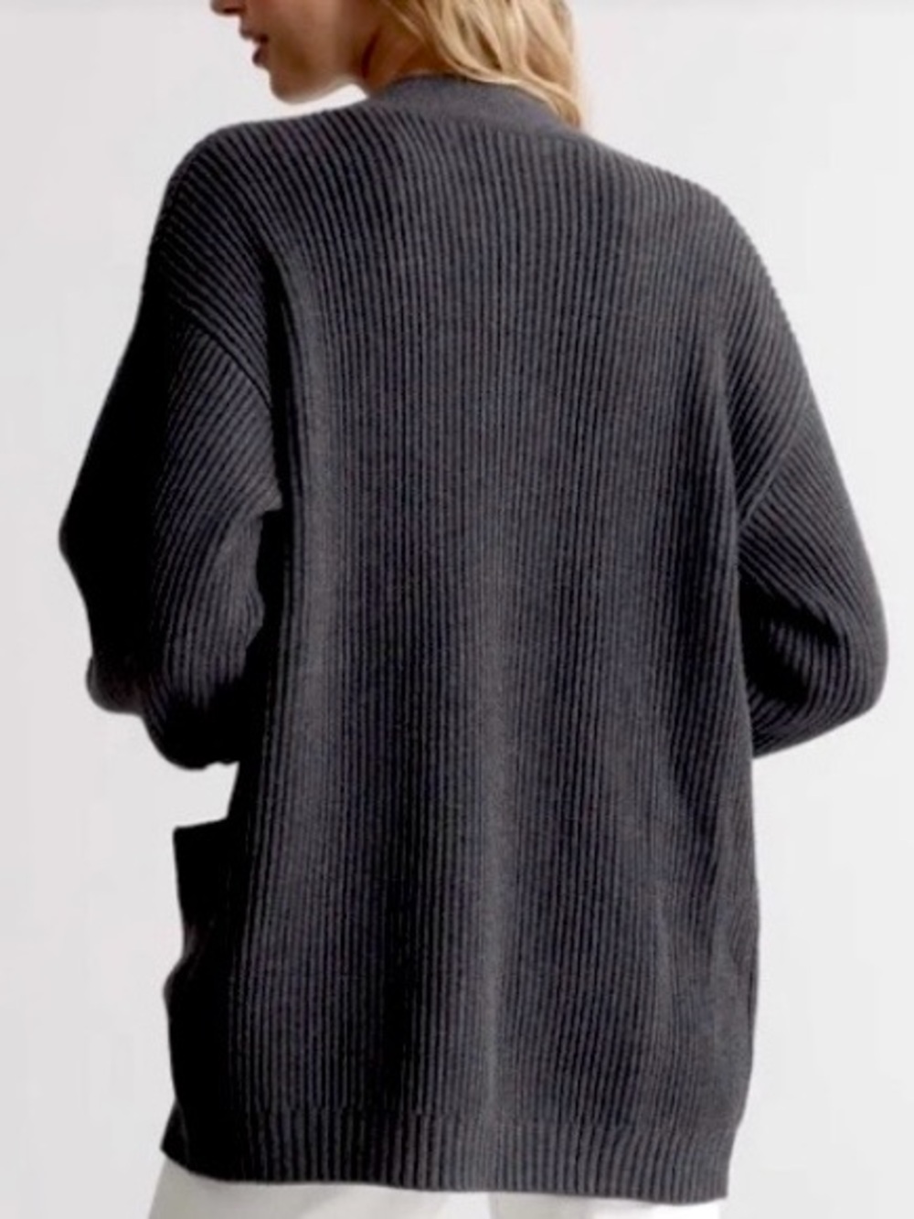 Quince 100% Organic Cotton Oversized Ribbed Cardigan Charcoal/Black S - Picture 8 of 8